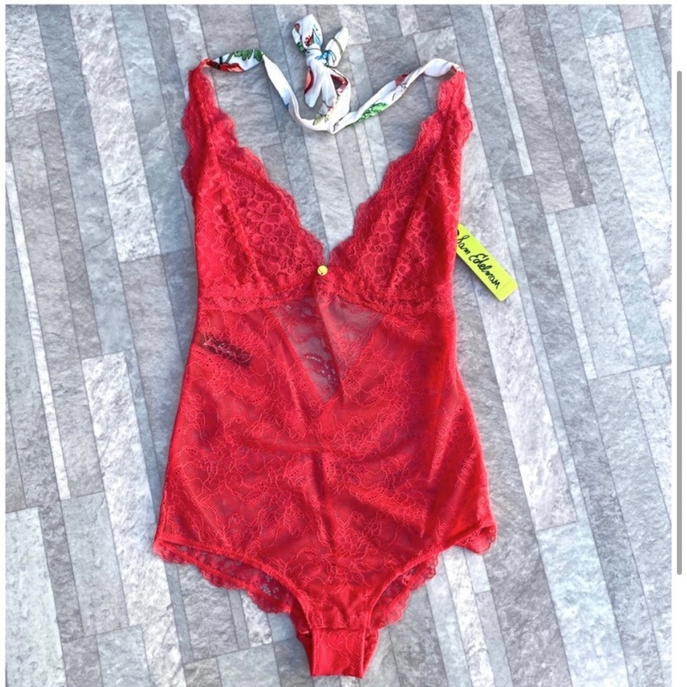 Sam Edelman geranium lace halter neckline bodysuit